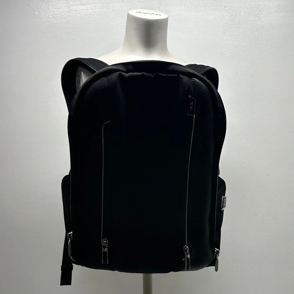 Tumi Arrive Logan Laptop Backpack Zip Rusksack Travel Bag Leather Nylon Black